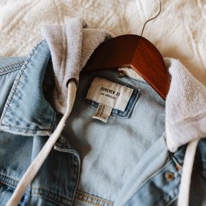 Hooded Combo Denim Jacket - Forever 21